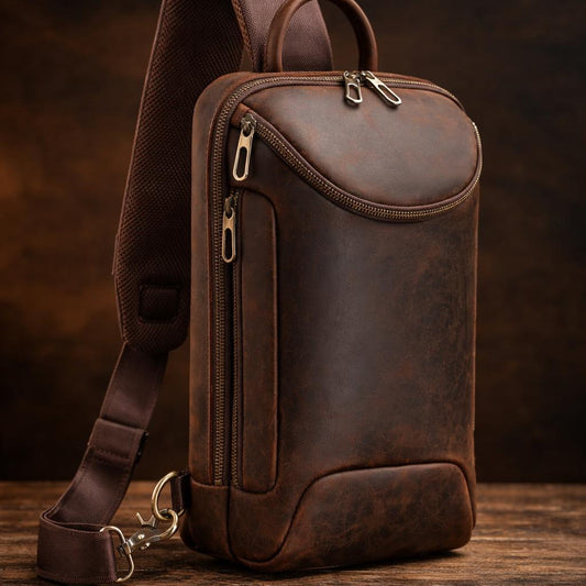 Full Grain Leather Chest Bag Handmade Sling Backpack for Men - iPad Case Etsy