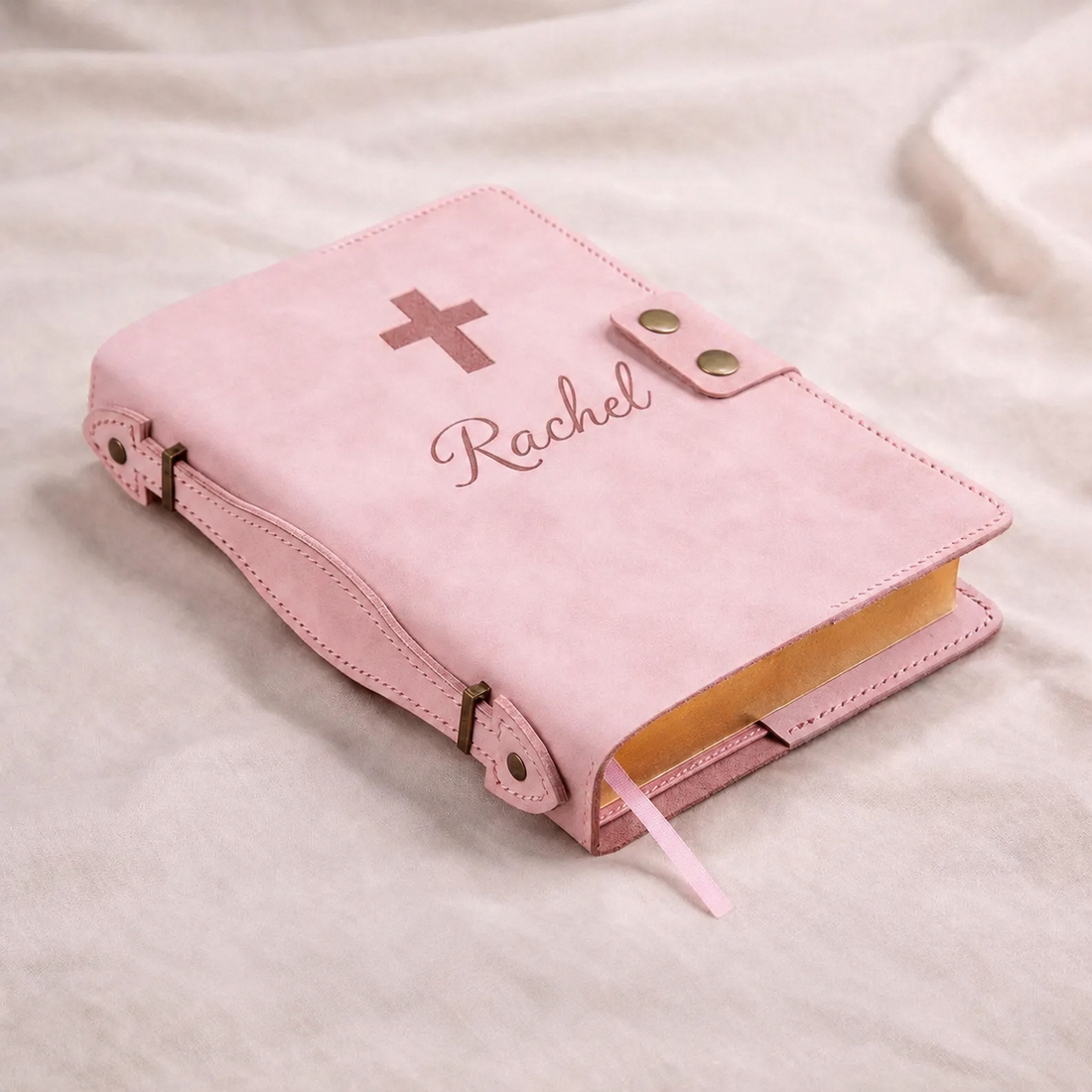 Personalized pink leather Bible cover, a Christmas gift for her