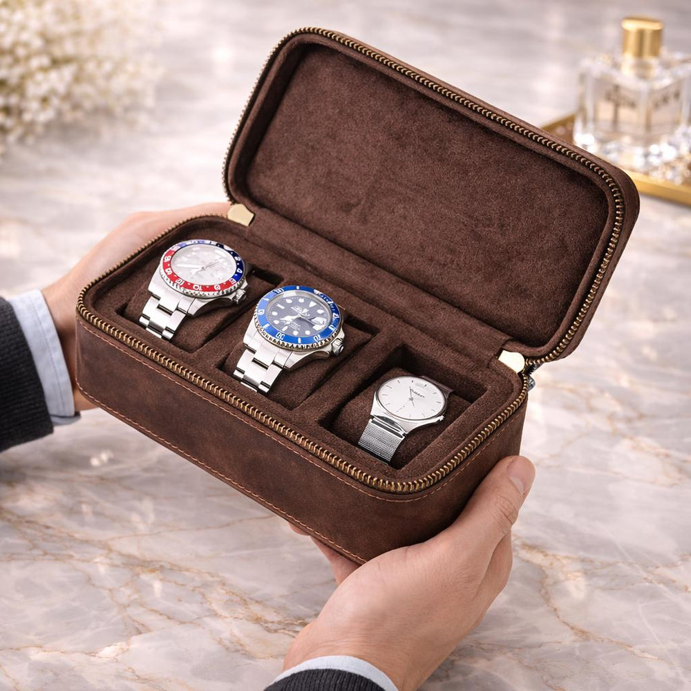 Leather Travel Watch Case with 3 slots