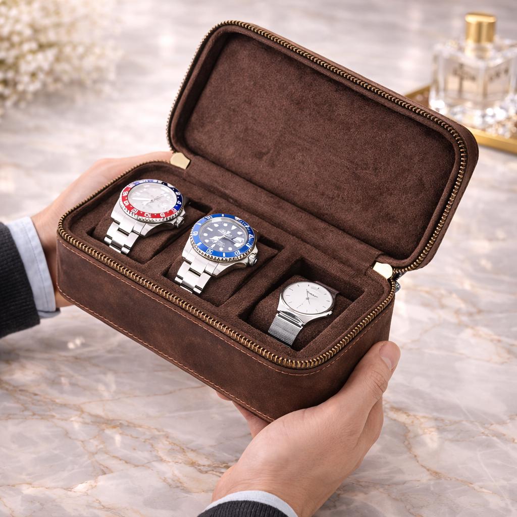 Leather Travel Watch Case with 3 slots
