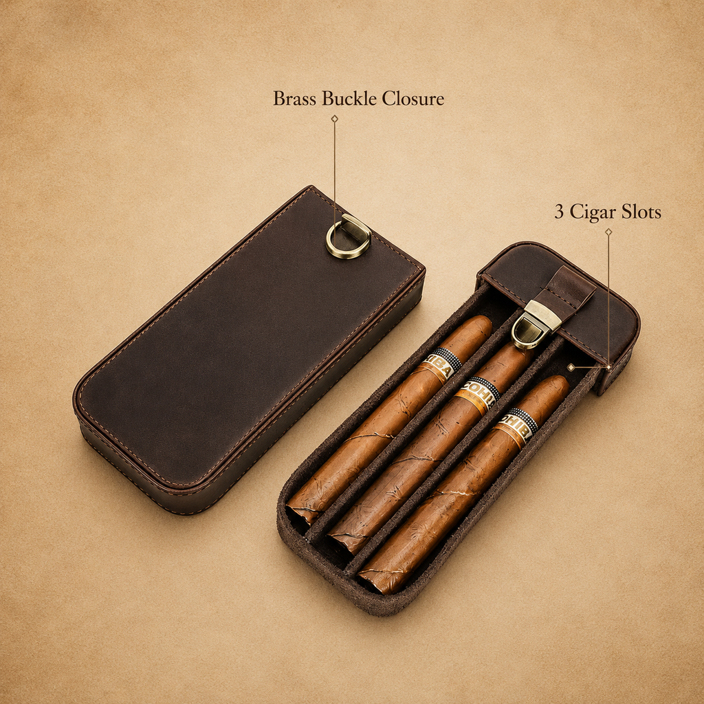 Leather Cigar Travel Case - Holds 3 or 6 Cigars Tigre X Studio