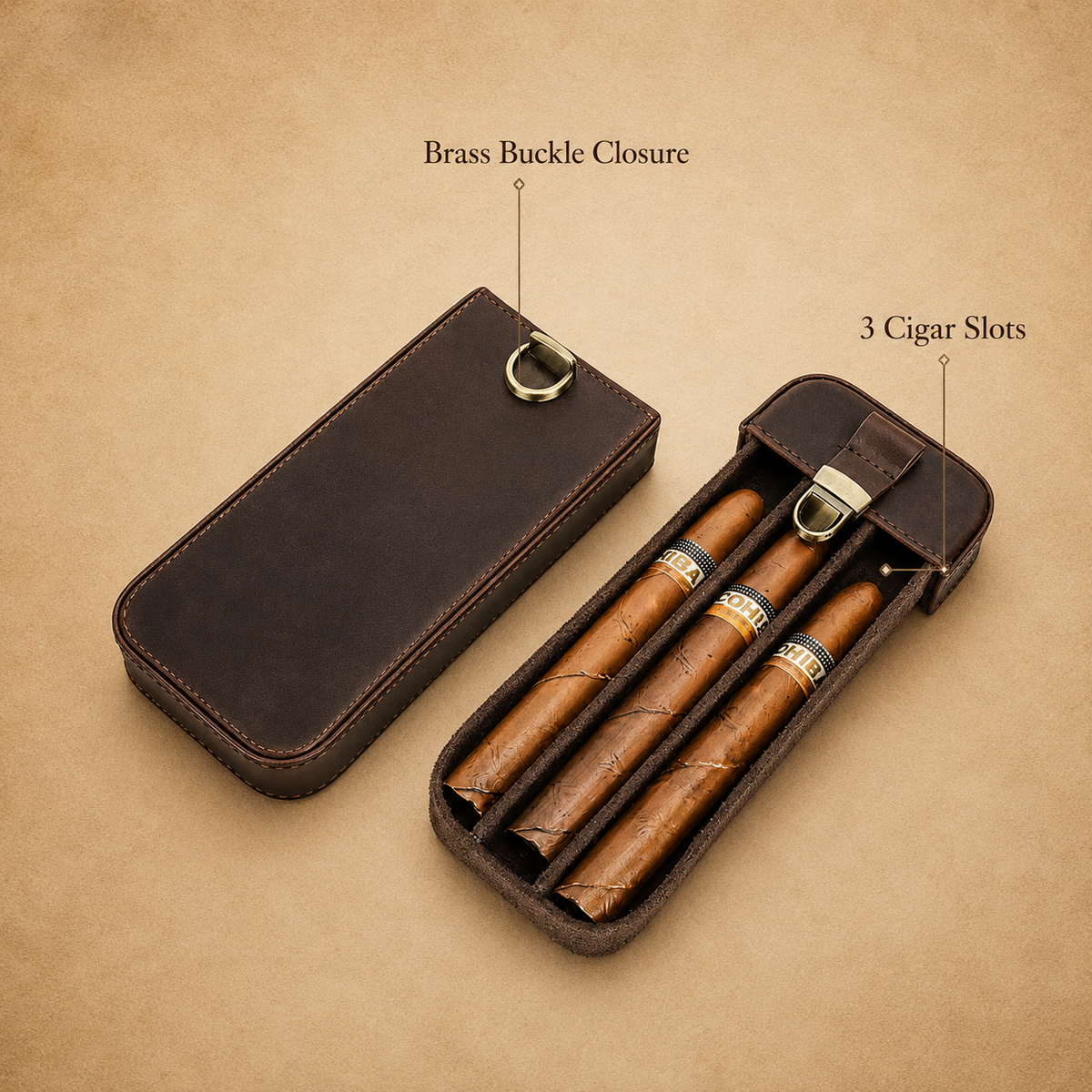 Leather Cigar Travel Case - Holds 3 or 6 Cigars Tigre X Studio