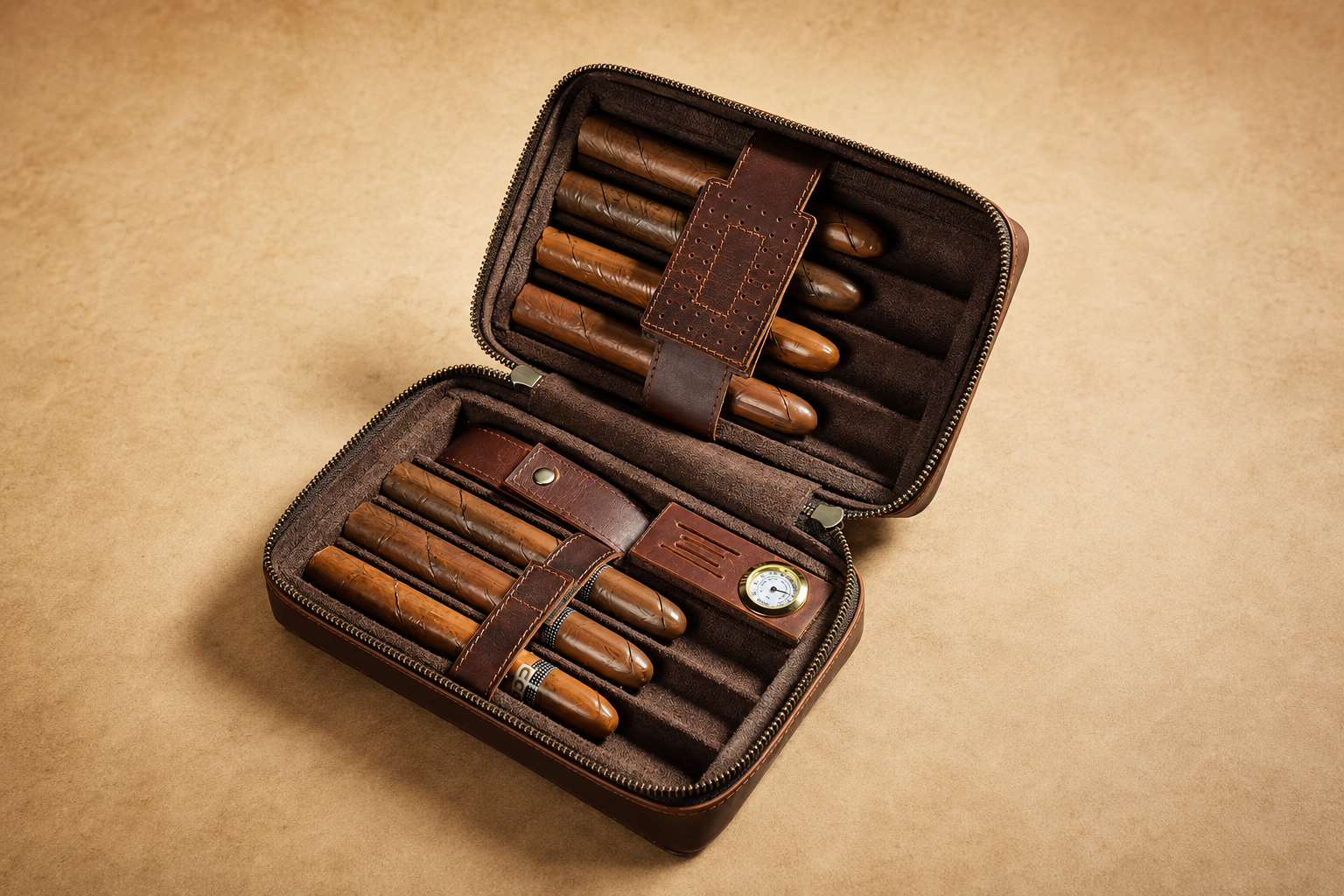 Cigar Humidor Travel Case - 7 Cigars Portable Box with Hygrometer & Humidifier Tigre X Studio