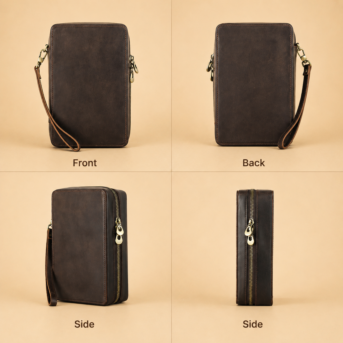 Leather cigar case with detachable wrist strap