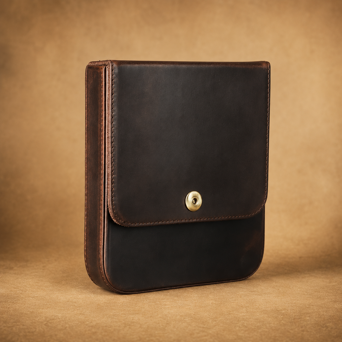 Leather cigar case shown open with individual cigar slots