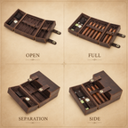 Leather Cigar Humidor Case - 7 Cigars, Travel Holder with Hygrometer, Humidifier, Lighter & Cutter Pocket Tigre X Studio