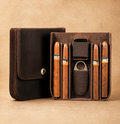 Leather Cigar Case - 4 Cigars, Travel Humidor with Lighter & Cutter Pocket Tigre X Studio