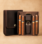 Leather Cigar Case - 4 Cigars, Travel Humidor with Lighter & Cutter Pocket Tigre X Studio