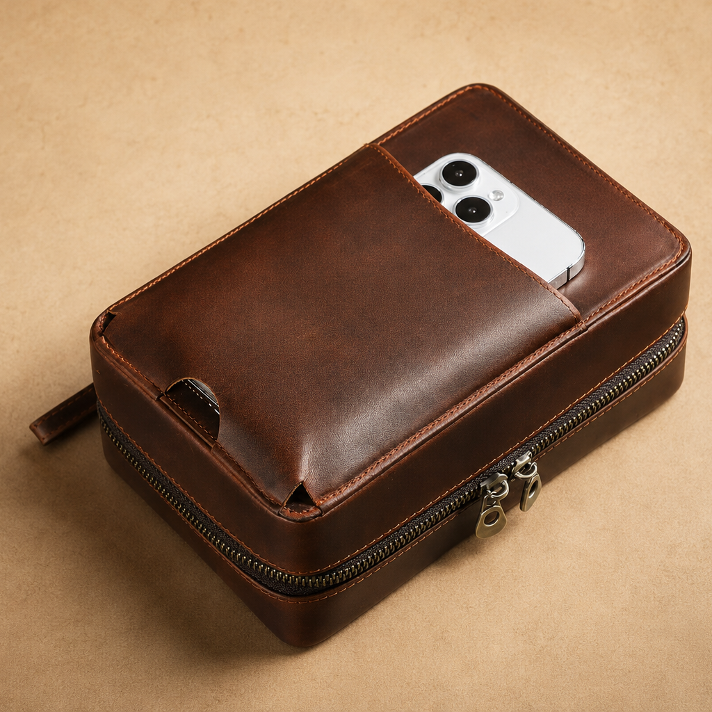 Cigar Humidor Travel Case - 7 Cigars Portable Box with Hygrometer & Humidifier Tigre X Studio