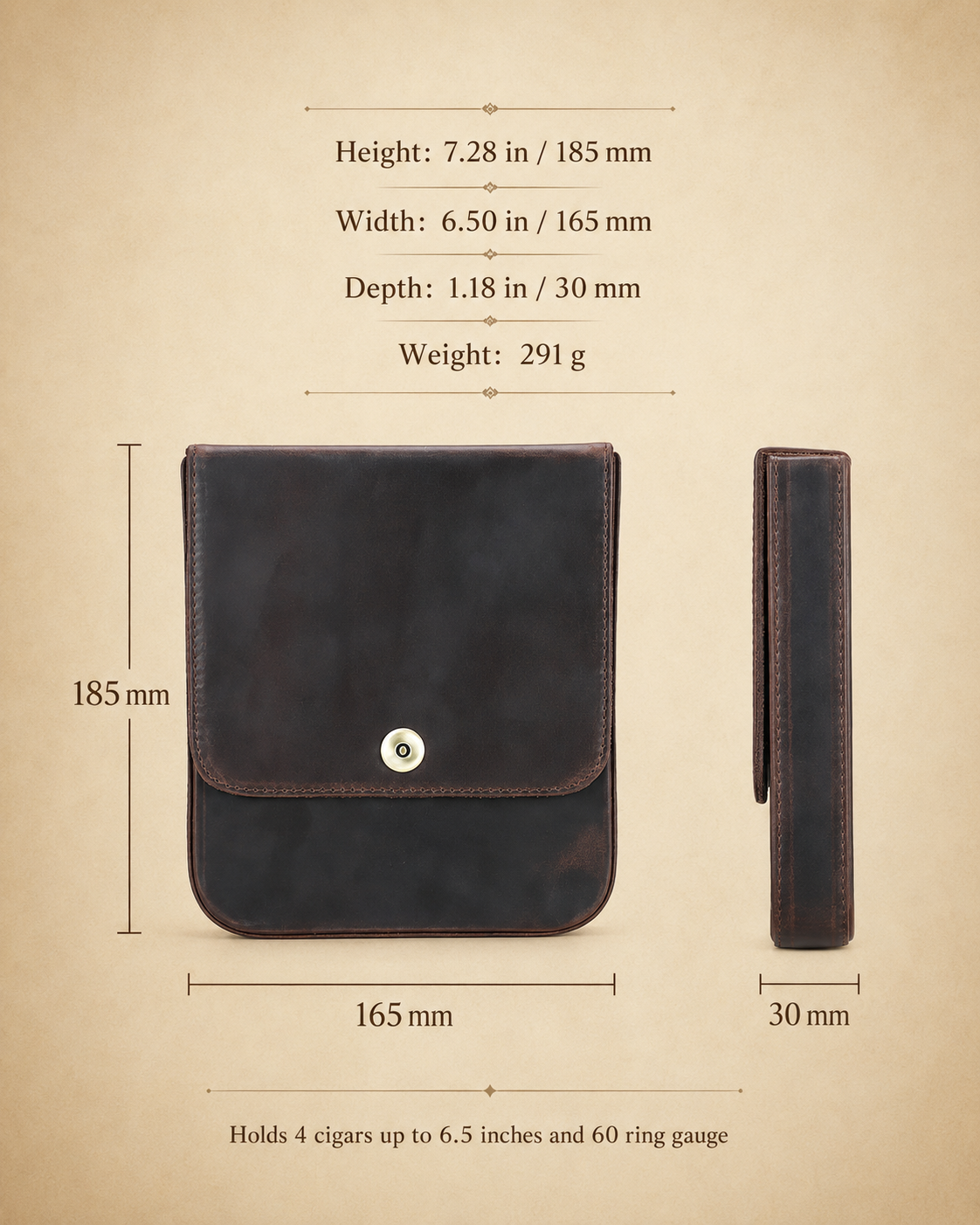 Custom engraving detail on a leather cigar case