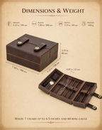 Leather Cigar Humidor Case - 7 Cigars, Travel Holder with Hygrometer, Humidifier, Lighter & Cutter Pocket Tigre X Studio