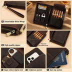 Leather Cigar Case Travel Humidor Pouch, Holds 5 Cigars with Lighter & Cutter Pocket Tigre X Studio