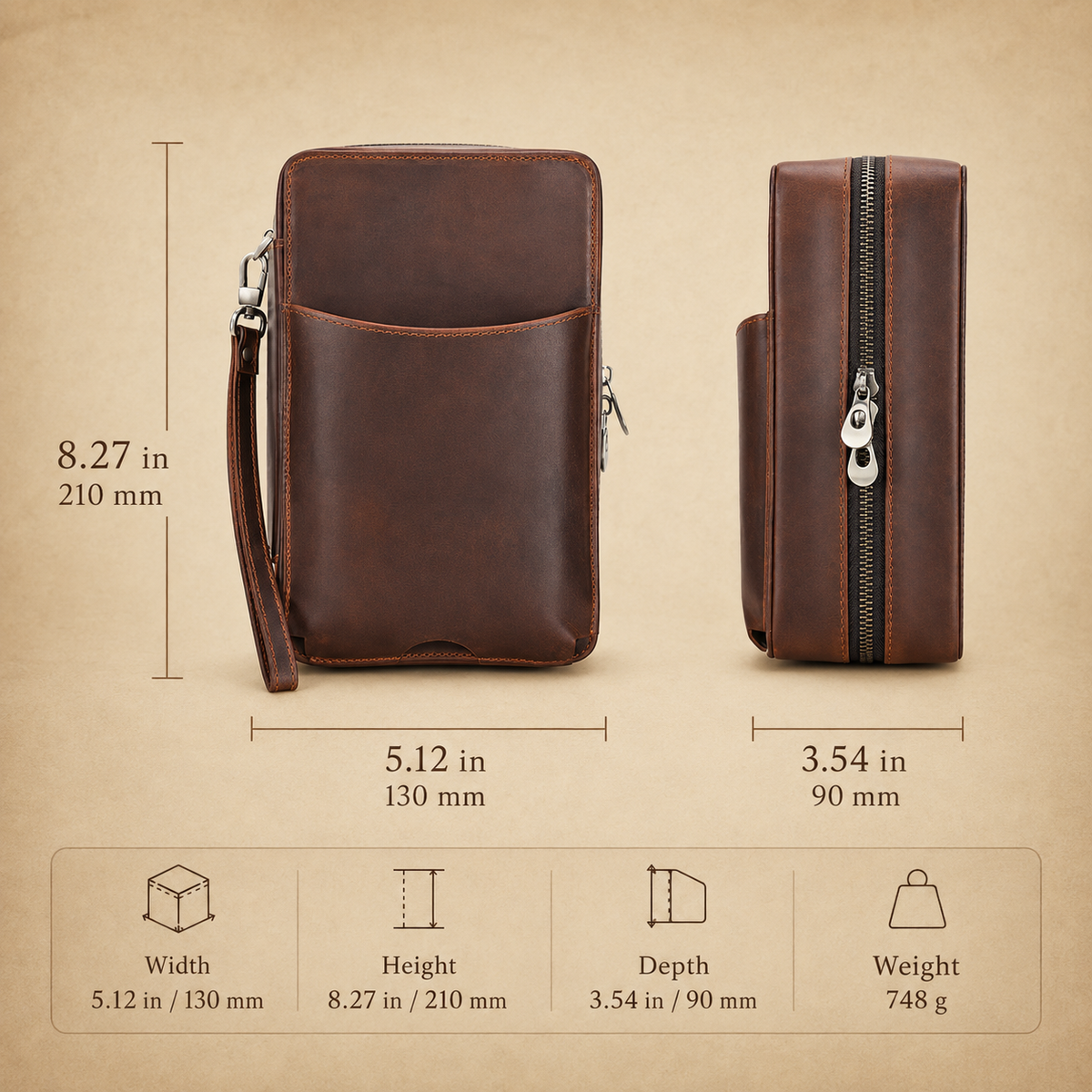 Leather cigar humidor portable travel case