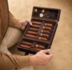 Leather Cigar Humidor Case - 7 Cigars, Travel Holder with Hygrometer, Humidifier, Lighter & Cutter Pocket Tigre X Studio