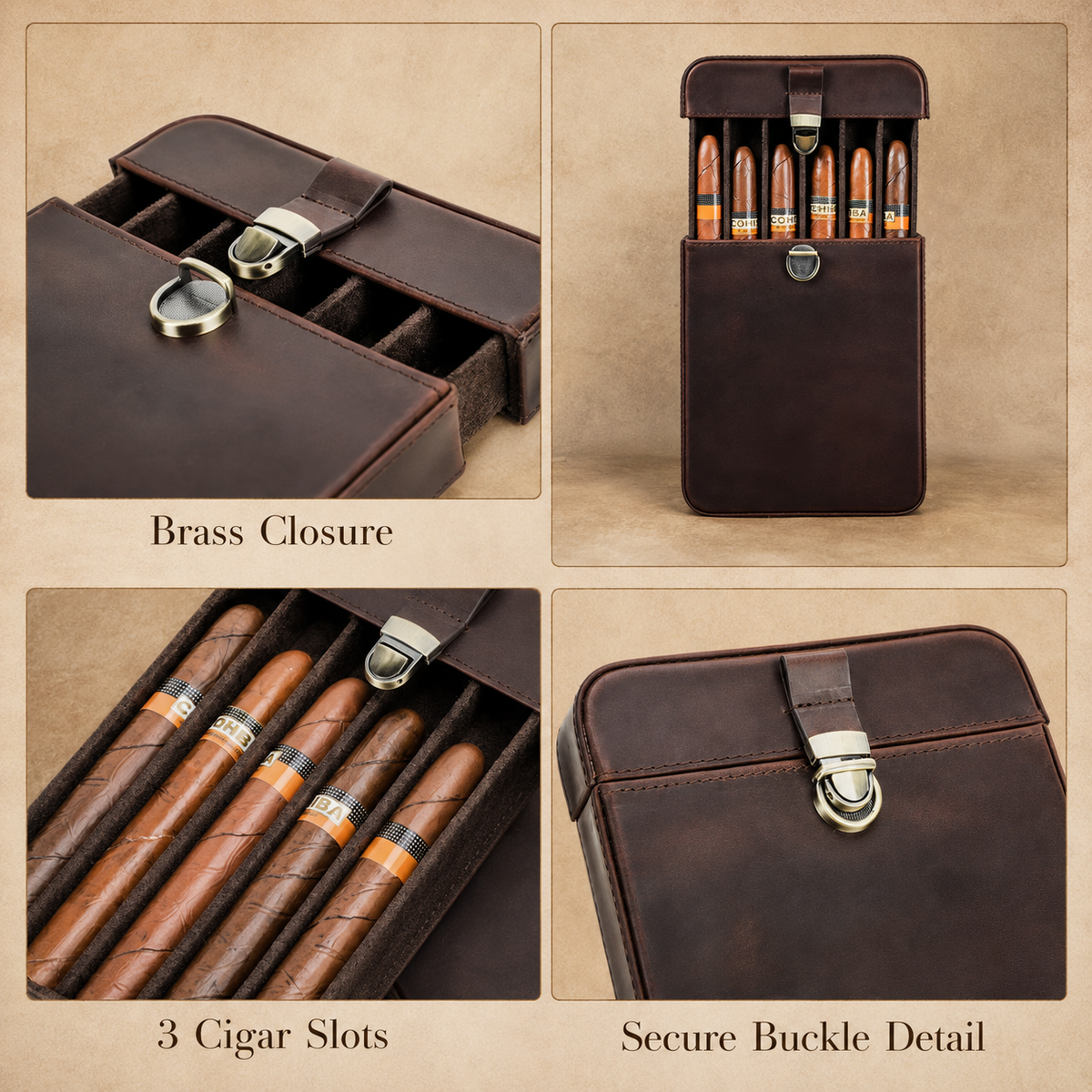 Leather cigar case styled for travel