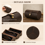 Leather Sunglasses Travel Case – 3 Slot Eyewear Organizer, Vintage Glasses Storage Tube Tigre X Studio