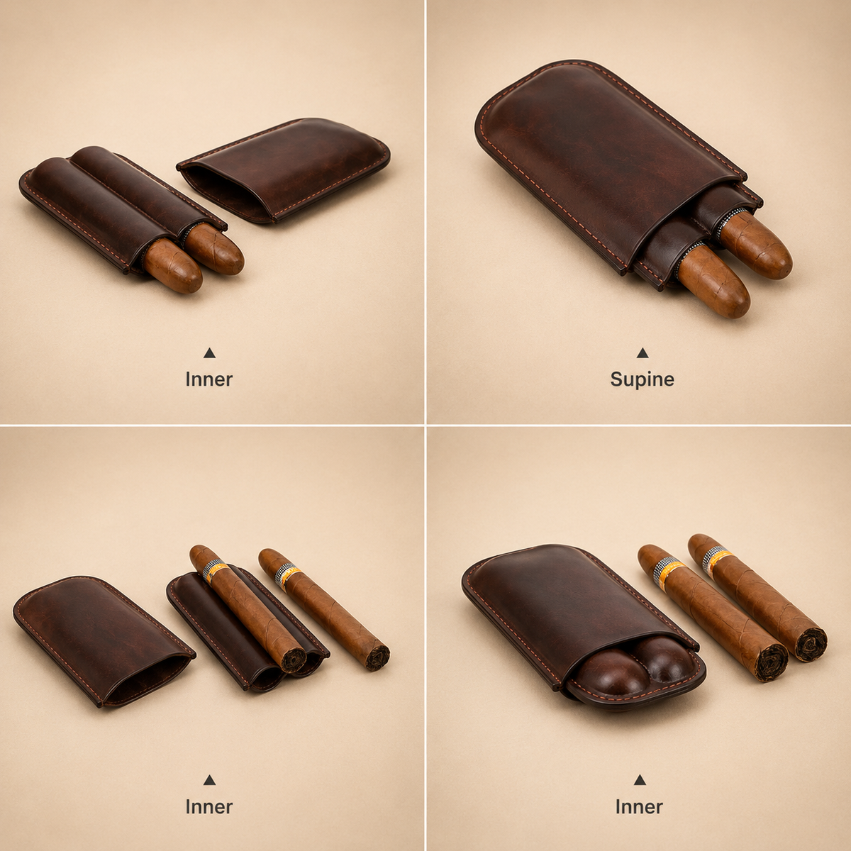 Leather Cigar Case with Cutter Slot – 3 Cigar Travel Holder, Full Grain Leather Humidor Tigre X Studio