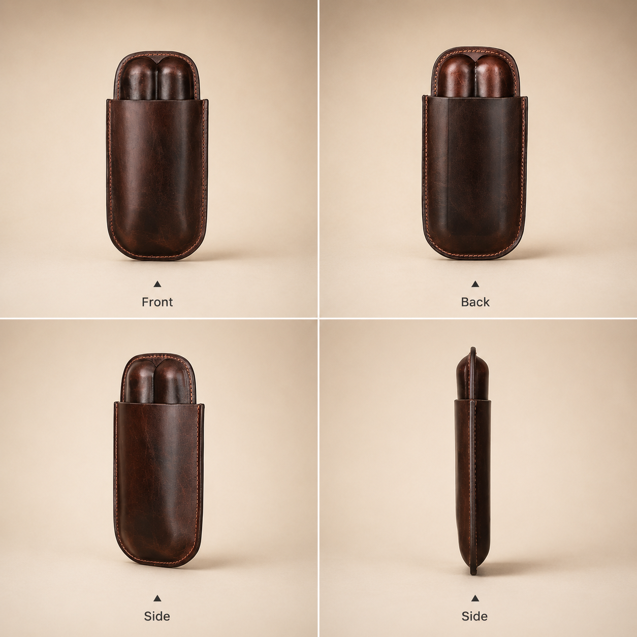 Leather Cigar Case with Cutter Slot – 3 Cigar Travel Holder, Full Grain Leather Humidor Tigre X Studio