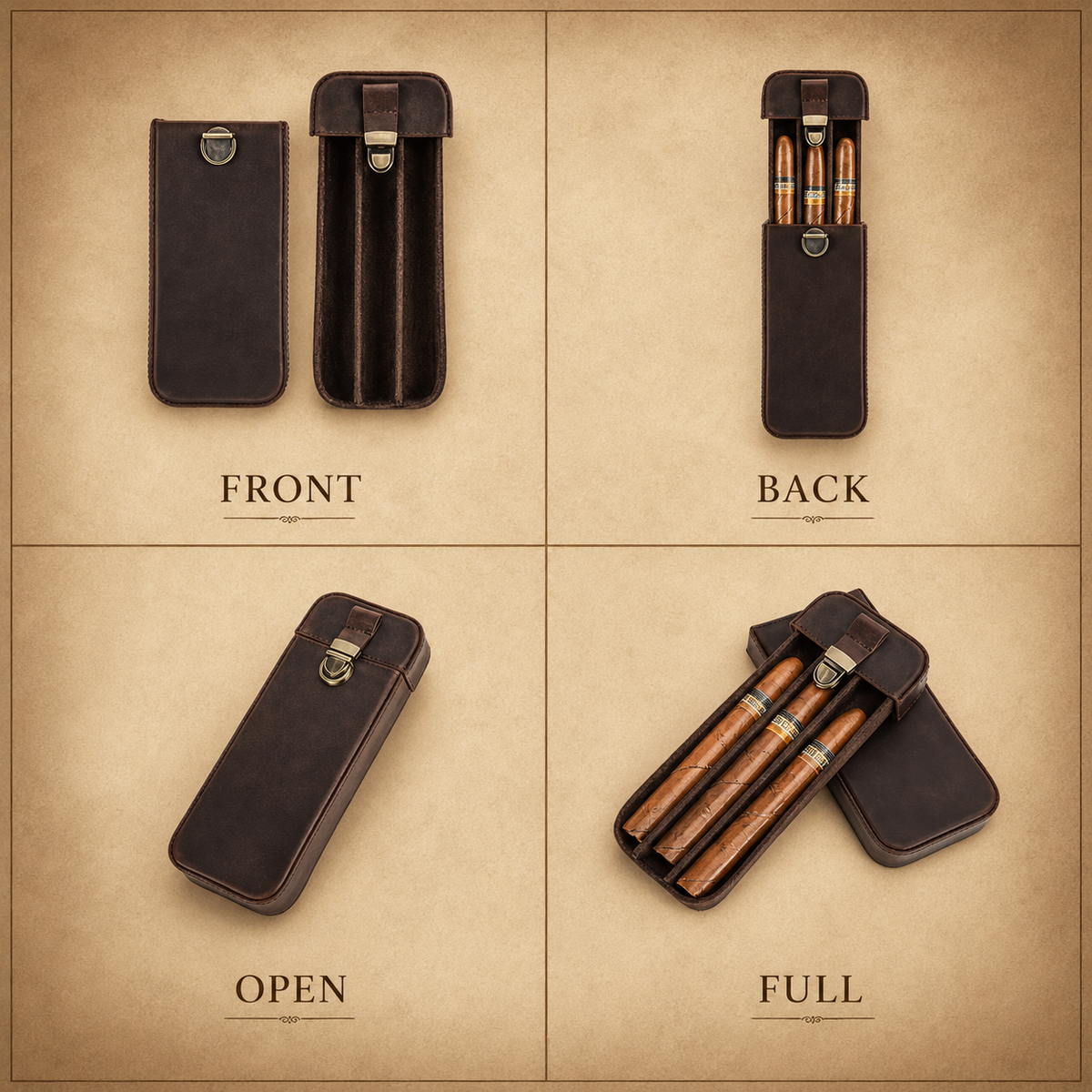 Leather Cigar Travel Case - Holds 3 or 6 Cigars Tigre X Studio