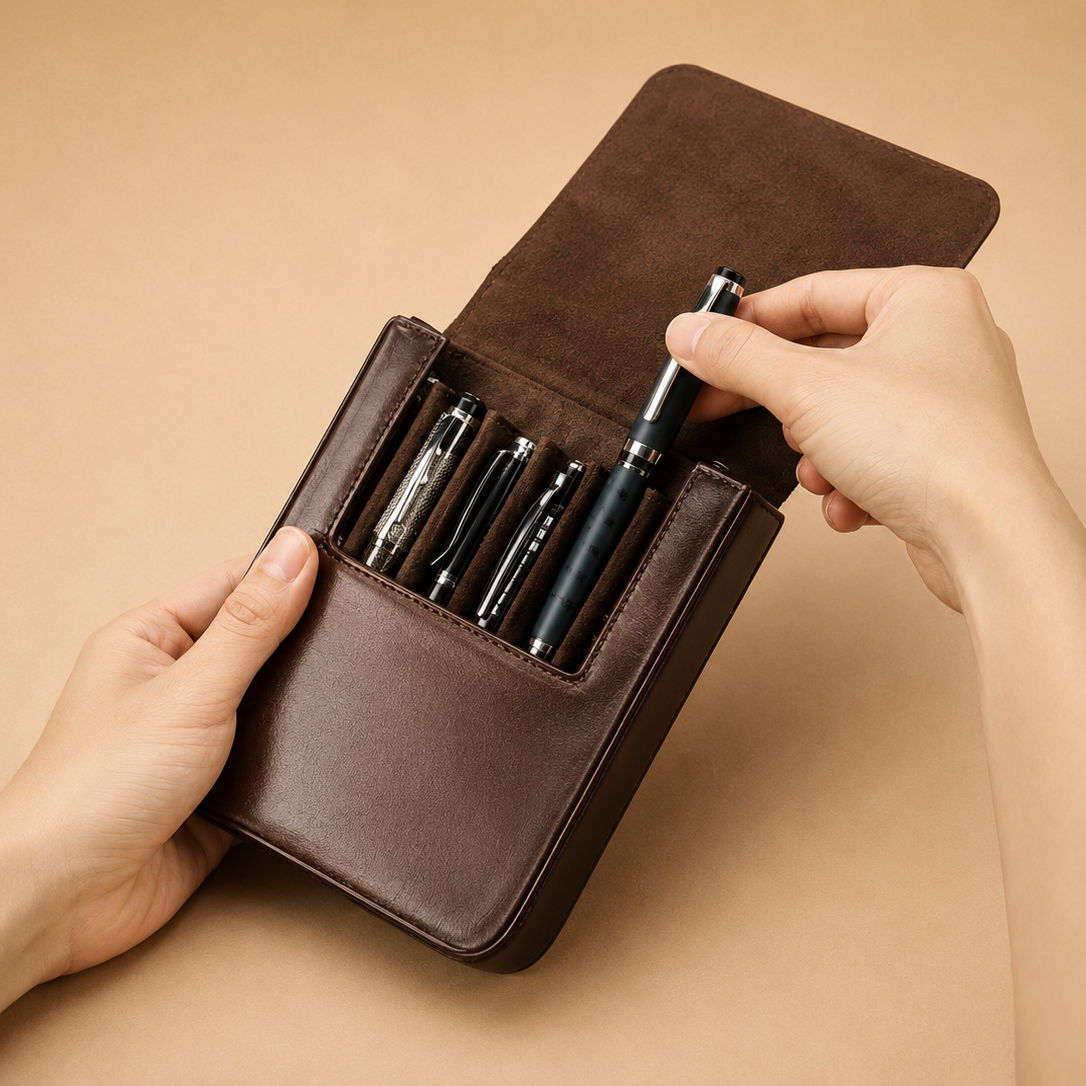 Handmade leather pen case for fountain pens and collectors