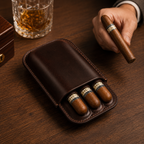 Leather Cigar Case with Cutter Slot – 3 Cigar Travel Holder, Full Grain Leather Humidor Tigre X Studio