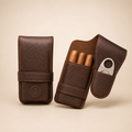 Leather Cigar Case with Cutter Slot – 3 Cigar Travel Holder, Full Grain Leather Tigrex Studio