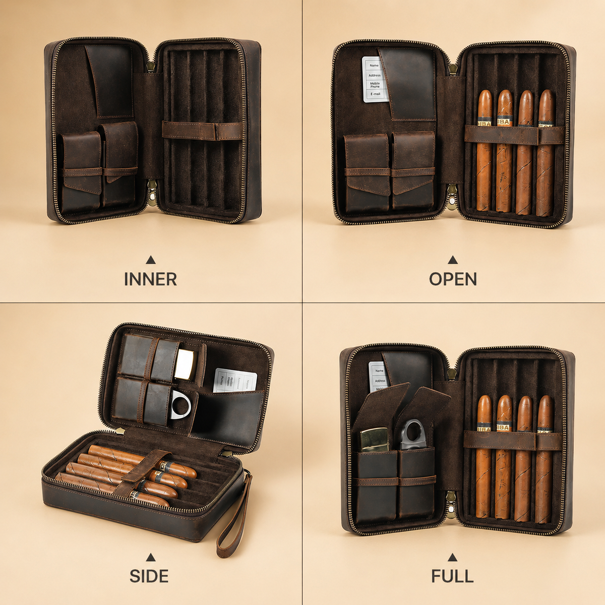 Custom engraving detail on a leather cigar case