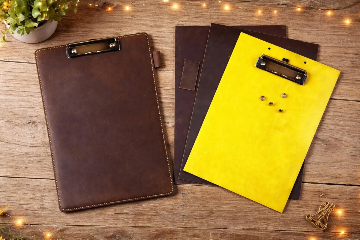 Personalized leather clipboard, hand-stitched full-grain