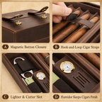 Leather Cigar Humidor Case - 7 Cigars, Travel Holder with Hygrometer, Humidifier, Lighter & Cutter Pocket Tigre X Studio