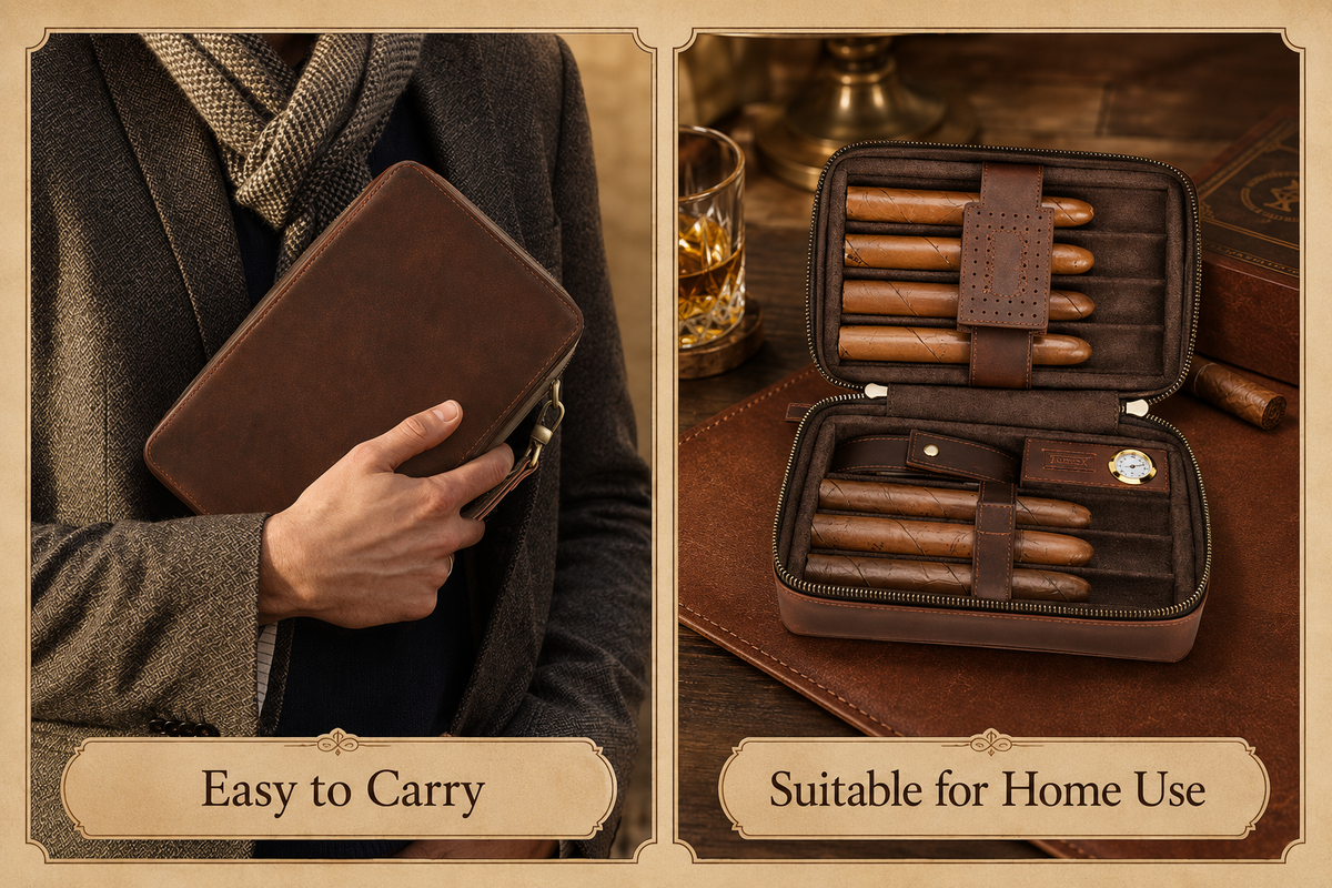 Cigar Humidor Travel Case - 7 Cigars Portable Box with Hygrometer & Humidifier Tigre X Studio