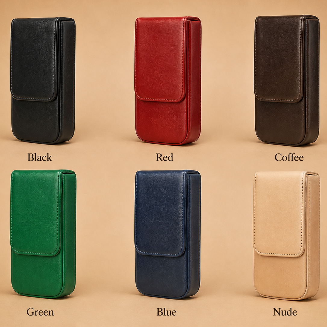 Leather pen case, full-grain leather texture detail