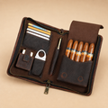 Leather Cigar Case Travel Humidor Pouch, Holds 5 Cigars with Lighter & Cutter Pocket Tigre X Studio