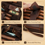 Cigar Humidor Travel Case - 7 Cigars Portable Box with Hygrometer & Humidifier Tigre X Studio