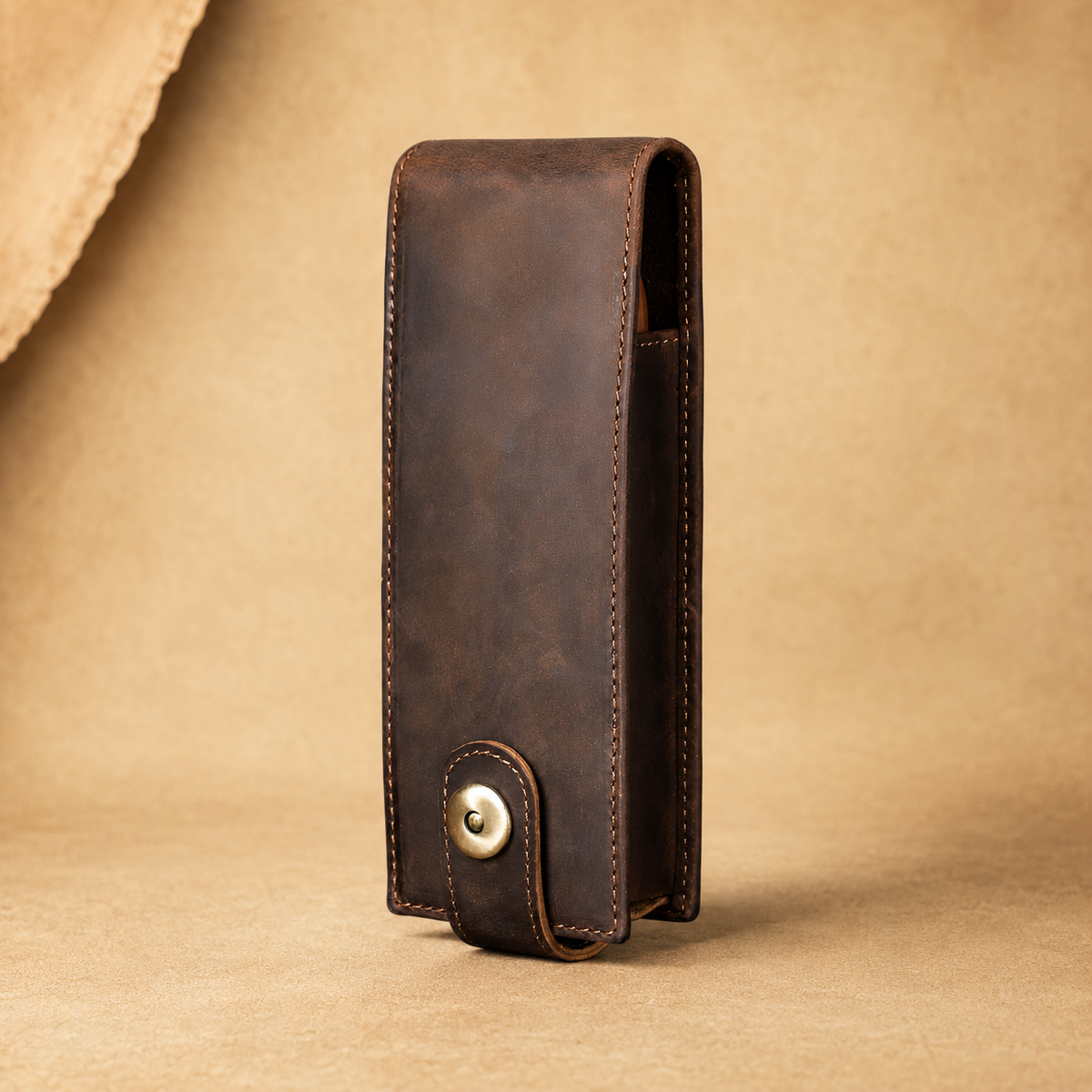 Custom engraving detail on a Crazy Horse leather cigar case