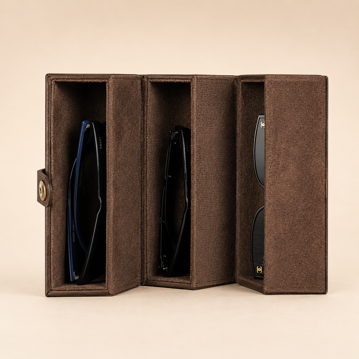 Leather Sunglasses Travel Case – 3 Slot Eyewear Organizer, Vintage Glasses Storage Tube Tigre X Studio