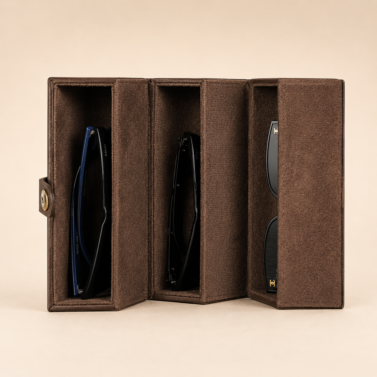 Leather Sunglasses Travel Case – 3 Slot Eyewear Organizer, Vintage Glasses Storage Tube Tigre X Studio