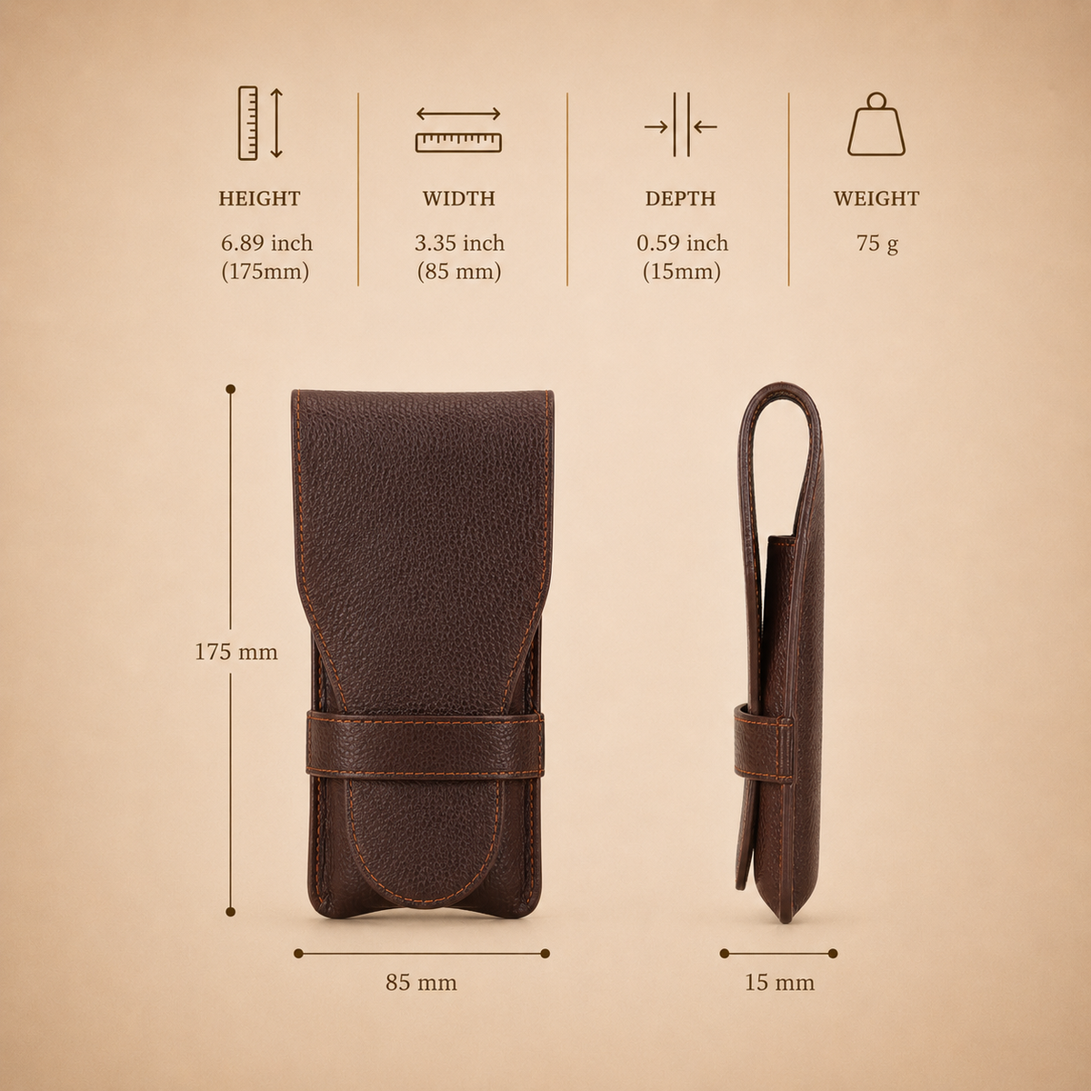 Leather cigar case, full-grain leather texture detail