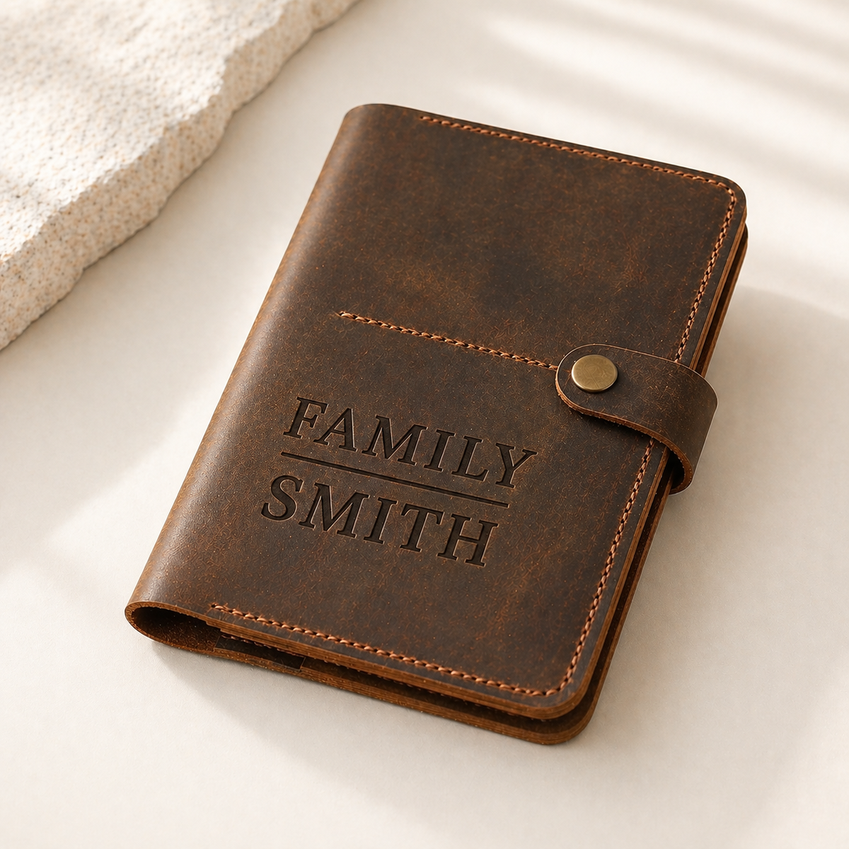 Leather family passport holder, handmade full-grain leather