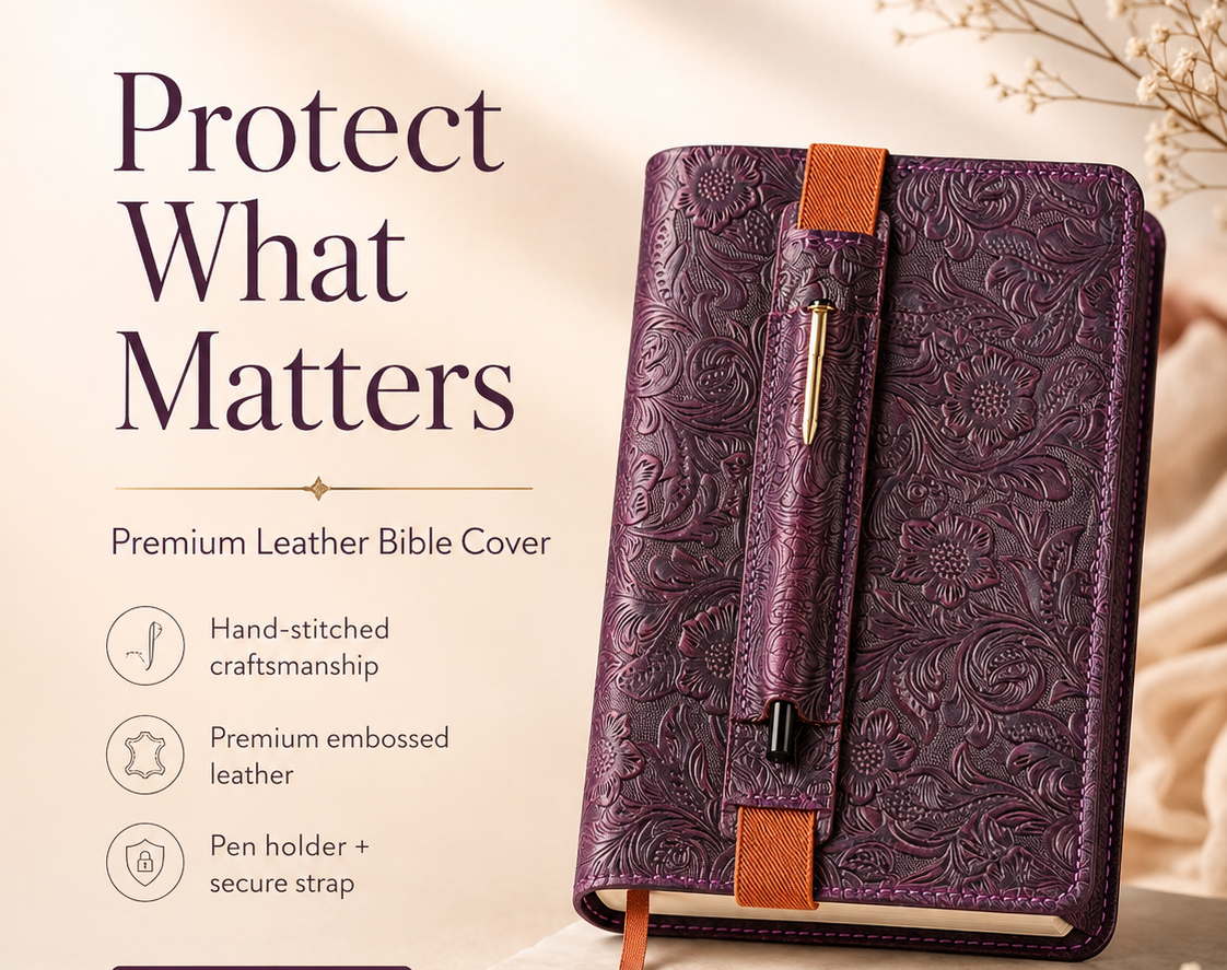Personalized purple leather Bible cover
