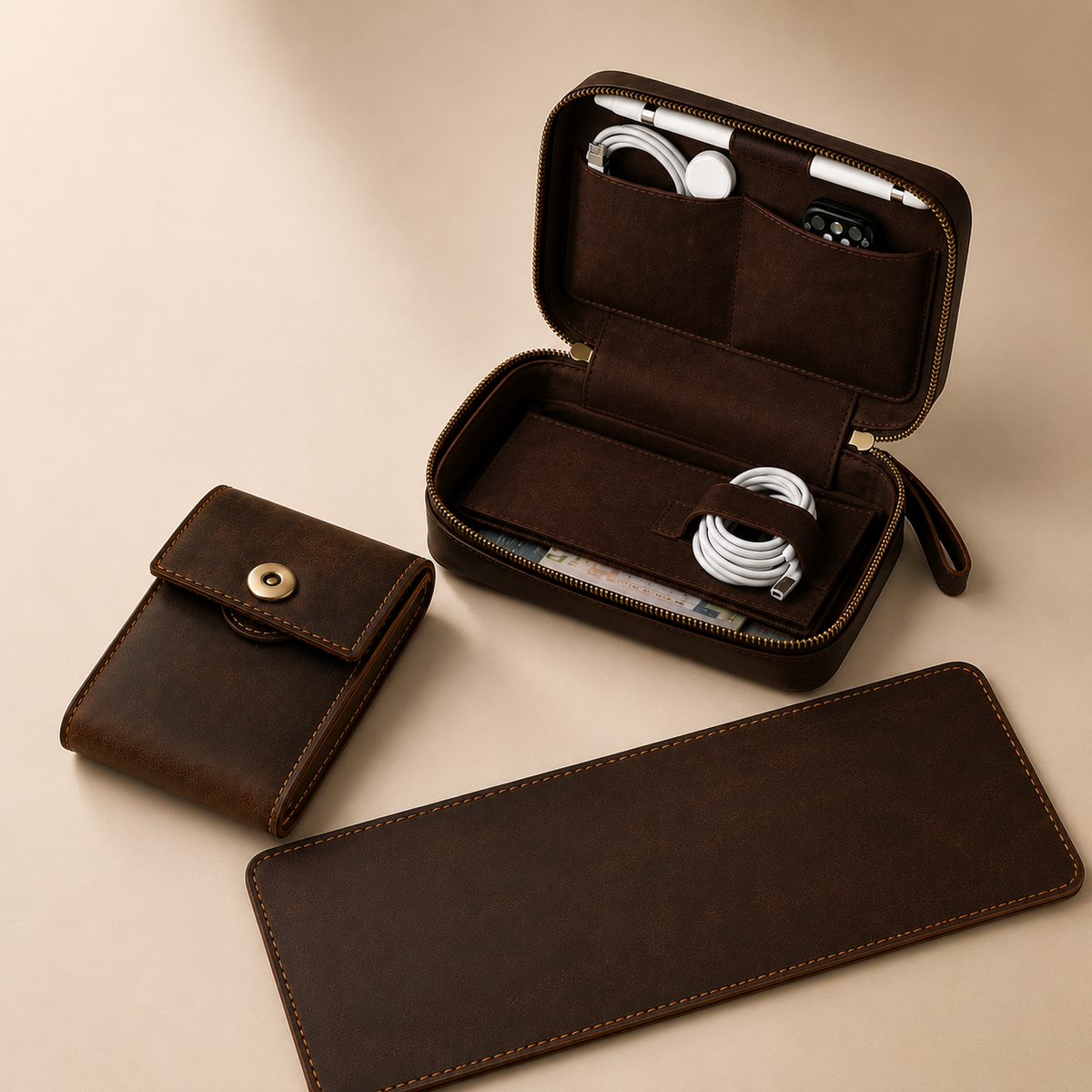 Personalized leather Apple desk set, full-grain handmade