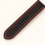 Hand-stitched detail on black oil-tanned leather watch band