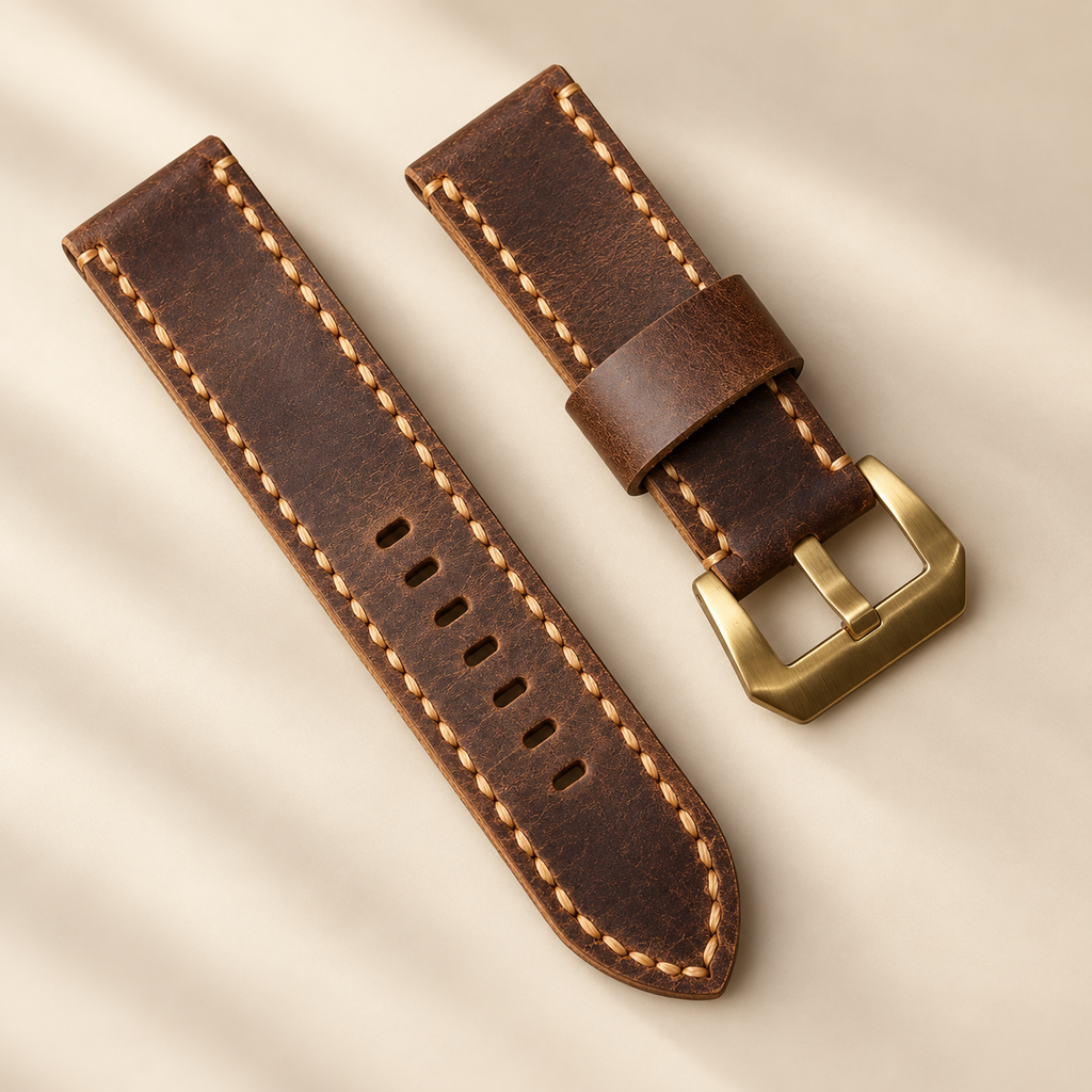 Full-grain leather watch strap for Panerai and large watches, front view