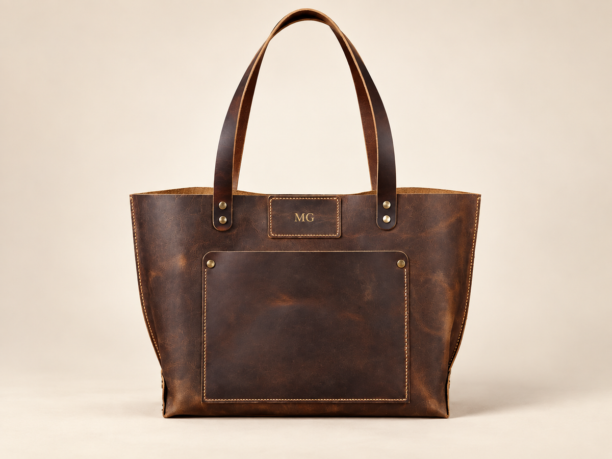 Personalized Leather Tote Bag – XL Full-Grain Work & Laptop Tote TigreX Leather Studio