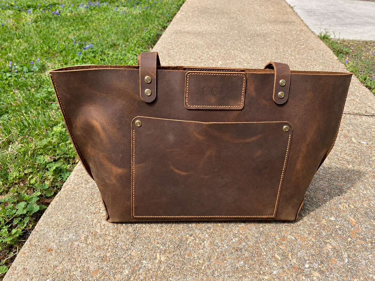 Personalized Leather Tote Bag – XL Full-Grain Work & Laptop Tote TigreX Leather Studio