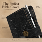 Black floral leather Bible cover personalized with custom name