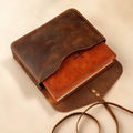 Personalized brown leather Bible cover with wrap-tie closure