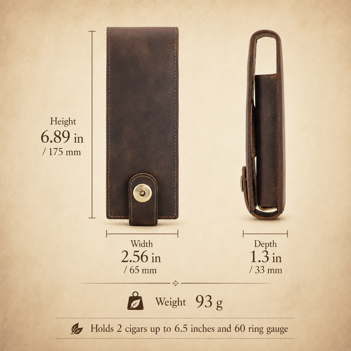 Leather cigar case with cutter slot detail