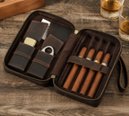 Cigar Travel Case - 4 Cigars, Lighter & Cutter Pocket, Humidor Pouch Tigre X Studio