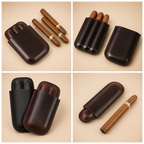 Leather Cigar Case with Cutter Slot – 3 Cigar Travel Holder, Full Grain Leather Humidor Tigre X Studio