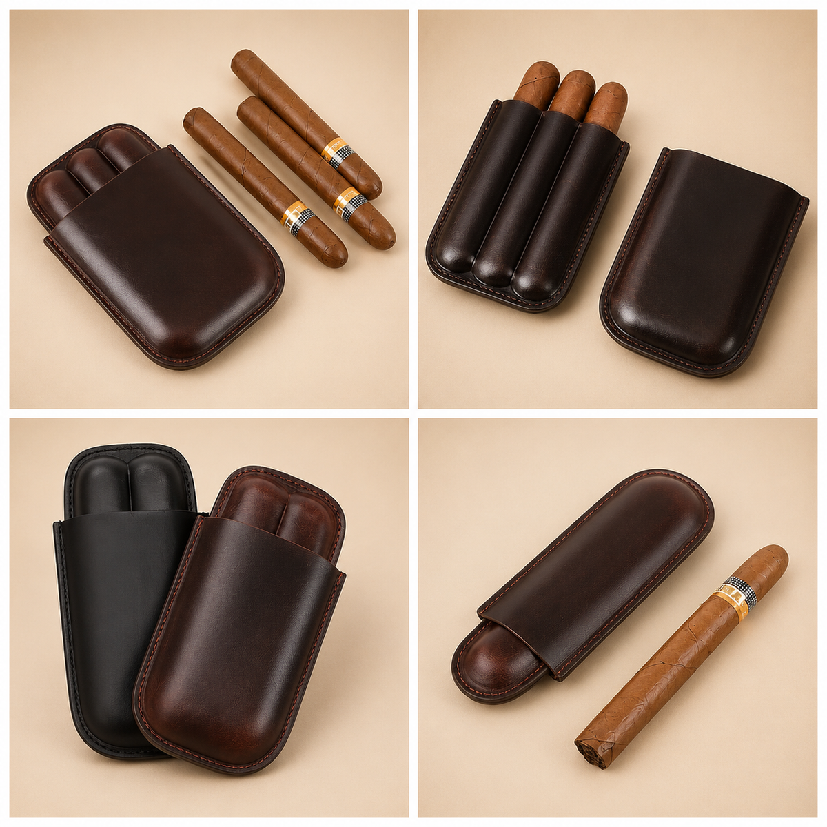 Leather Cigar Case with Cutter Slot – 3 Cigar Travel Holder, Full Grain Leather Humidor Tigre X Studio